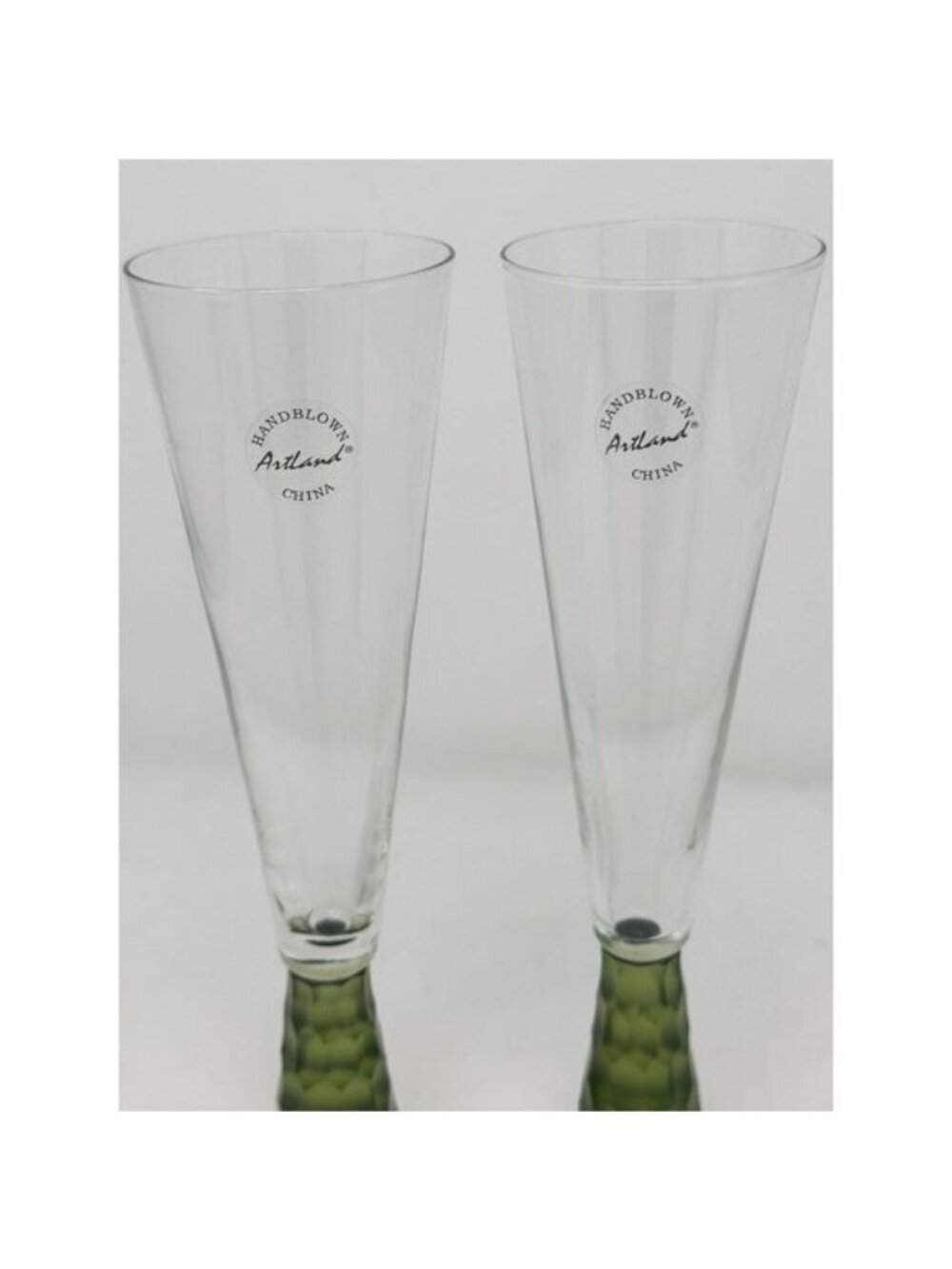 ARTLAND PRESCOTT Crystal Champagne Flutes Handblown Honeycomb GREEN Set of 2 - Picture 10 of 11